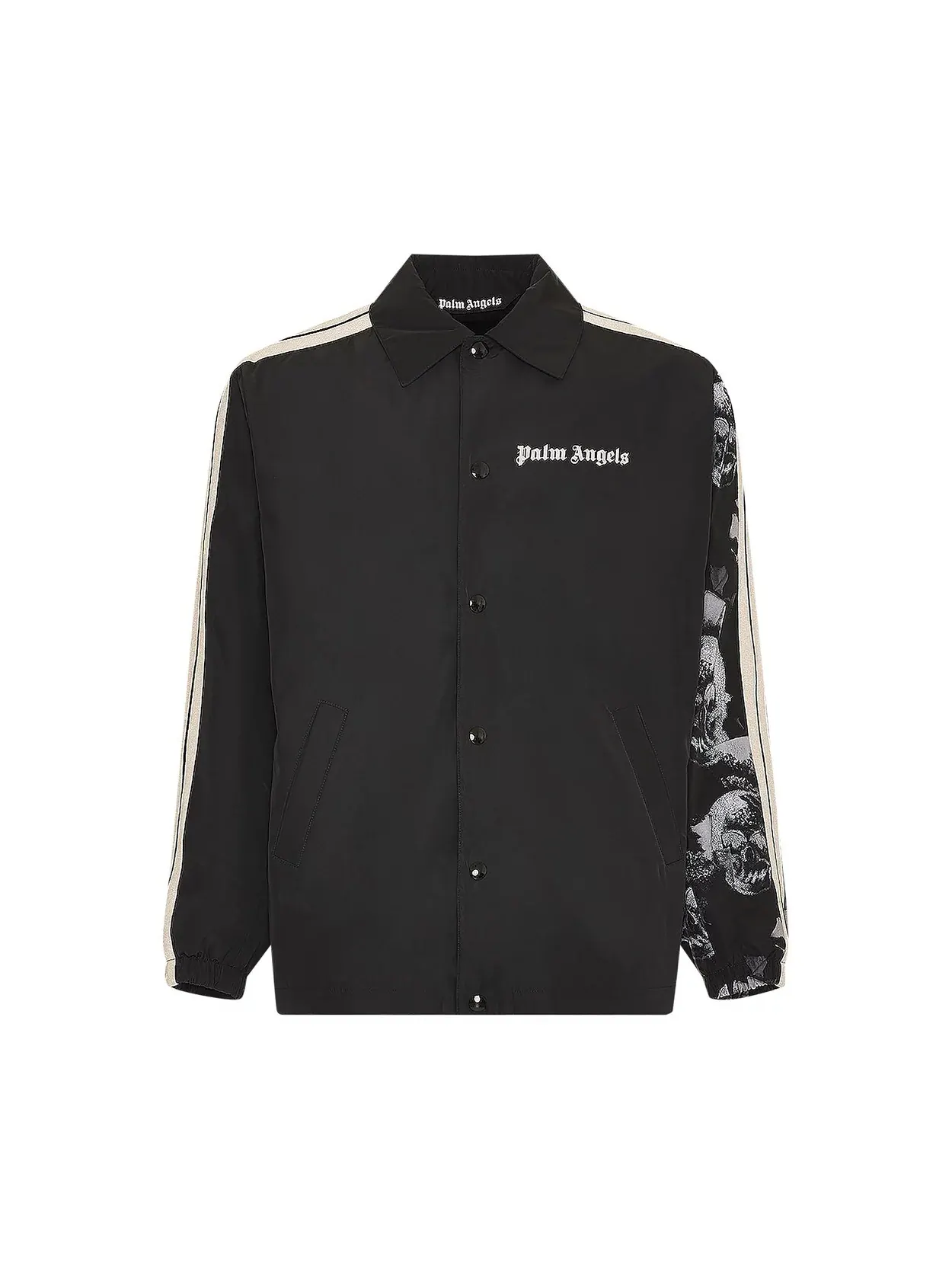 Куртка-рубашка Palm Angels Skull Sleeve Print Coach Shirt — изображение 1 из 1, белый/черный
