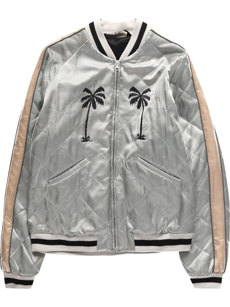 Куртка Palm Angels Life Is Palm Souvenir Jacket 'Grey/Black' — изображение 1 из 2, серый