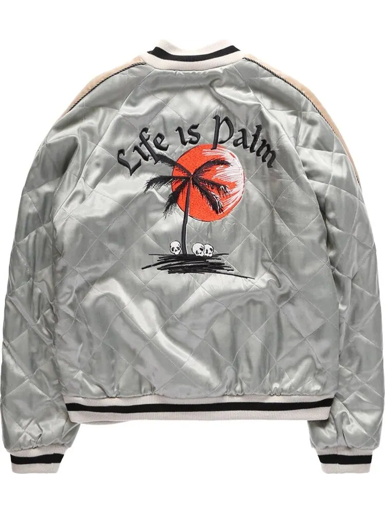 Куртка Palm Angels Life Is Palm Souvenir Jacket 'Grey/Black' — изображение 2 из 2, серый
