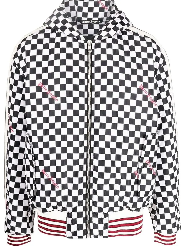 Куртка Palm Angels Damier Puffed Hoody Jacket 'Black/Red' — изображение 1 из 1, черный