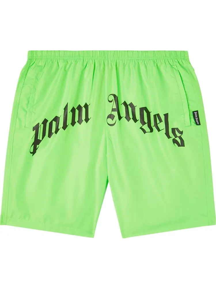Шорты Palm Angels Curved Logo Swim Short 'Green Fluo' — изображение 1 из 1, зеленый