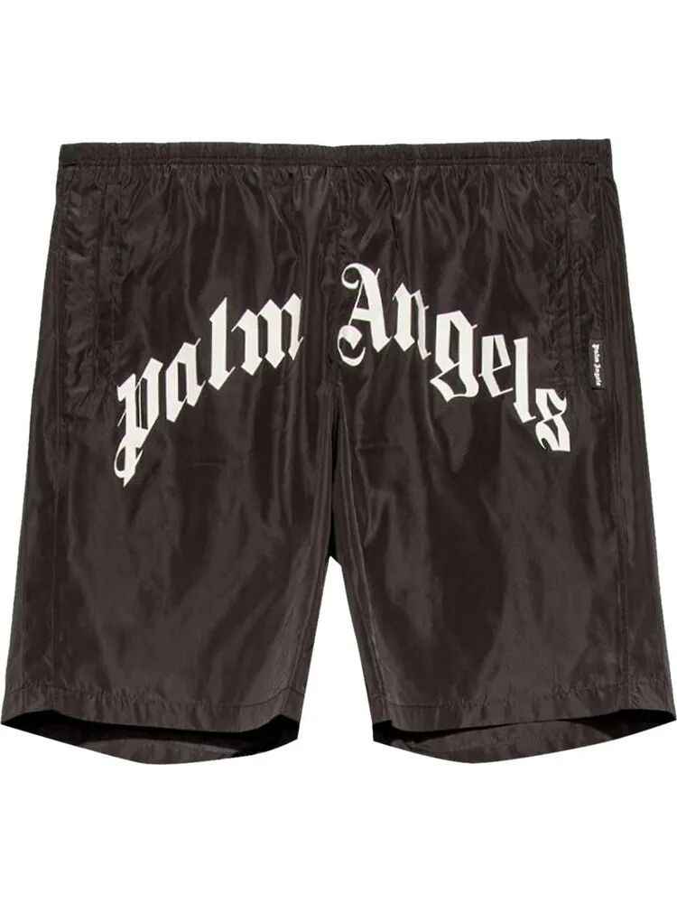 Шорты Palm Angels Curved Logo Swim Short 'Black/White' — изображение 1 из 2, черный