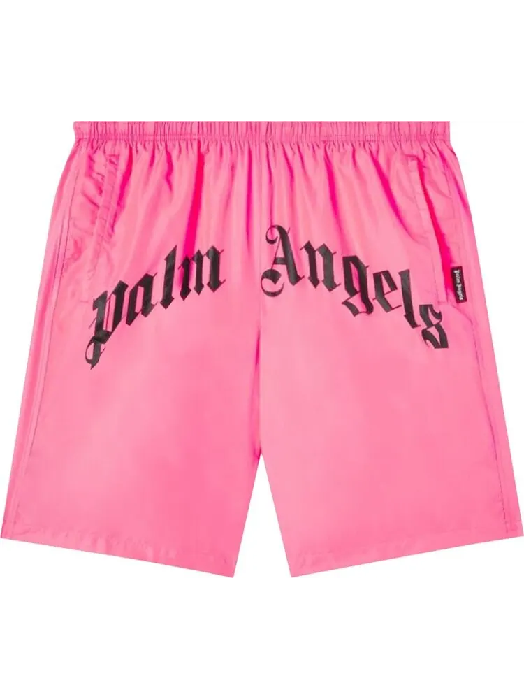 Шорты Palm Angels Curved Logo Bold Swim Short 'Fuchsia Fluo' — изображение 1 из 1, розовый
