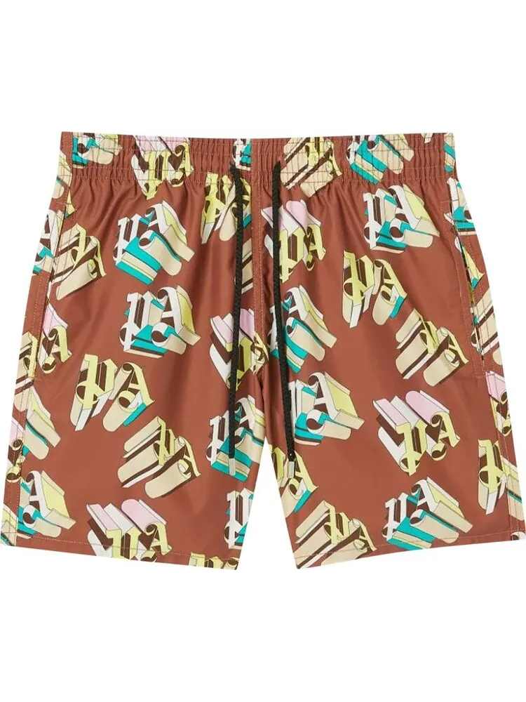 Шорты для плавания Palm Angels x Vilebrequin Monogram Swimwear 'Brown/Yellow' — изображение 1 из 1, коричневый