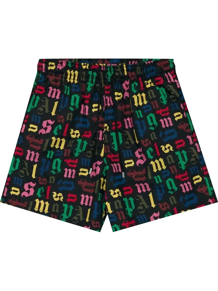 Шорты для плавания Palm Angels x Vilebrequin All Over Logo Swimshorts 'Black/Multicolor' — изображение 1 из 2, черный