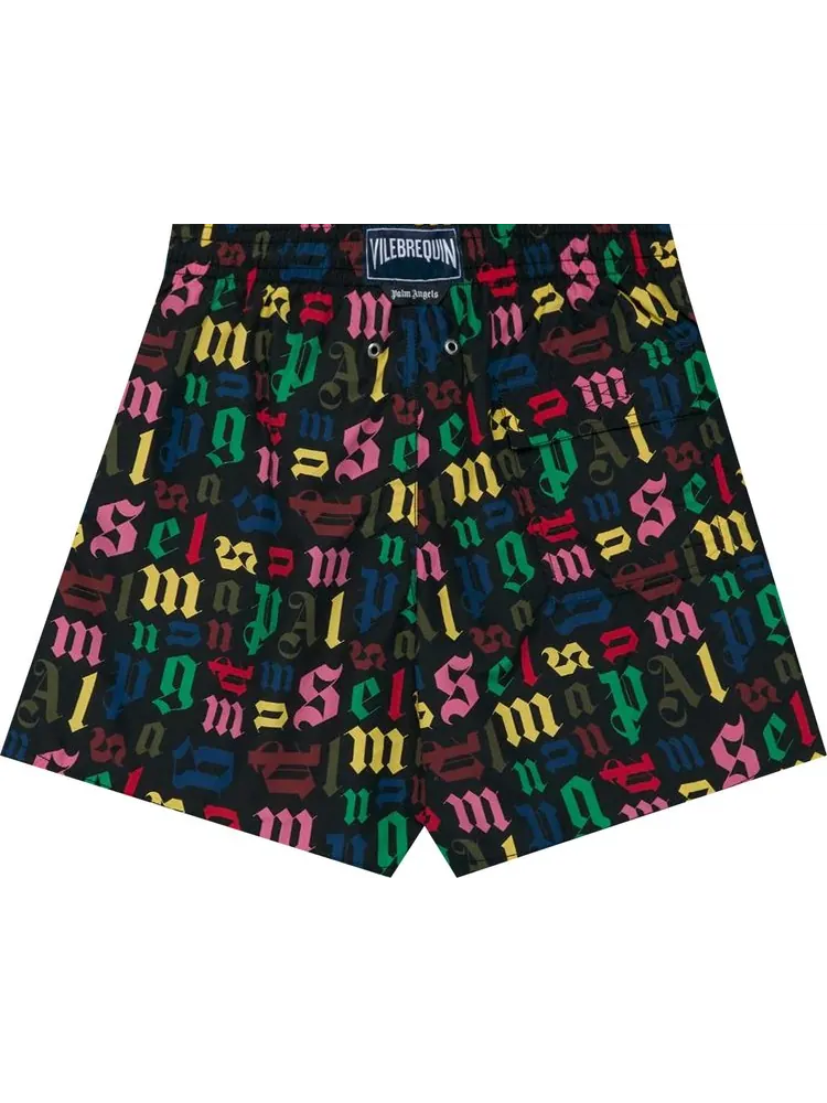 Шорты для плавания Palm Angels x Vilebrequin All Over Logo Swimshorts 'Black/Multicolor' — изображение 2 из 2, черный