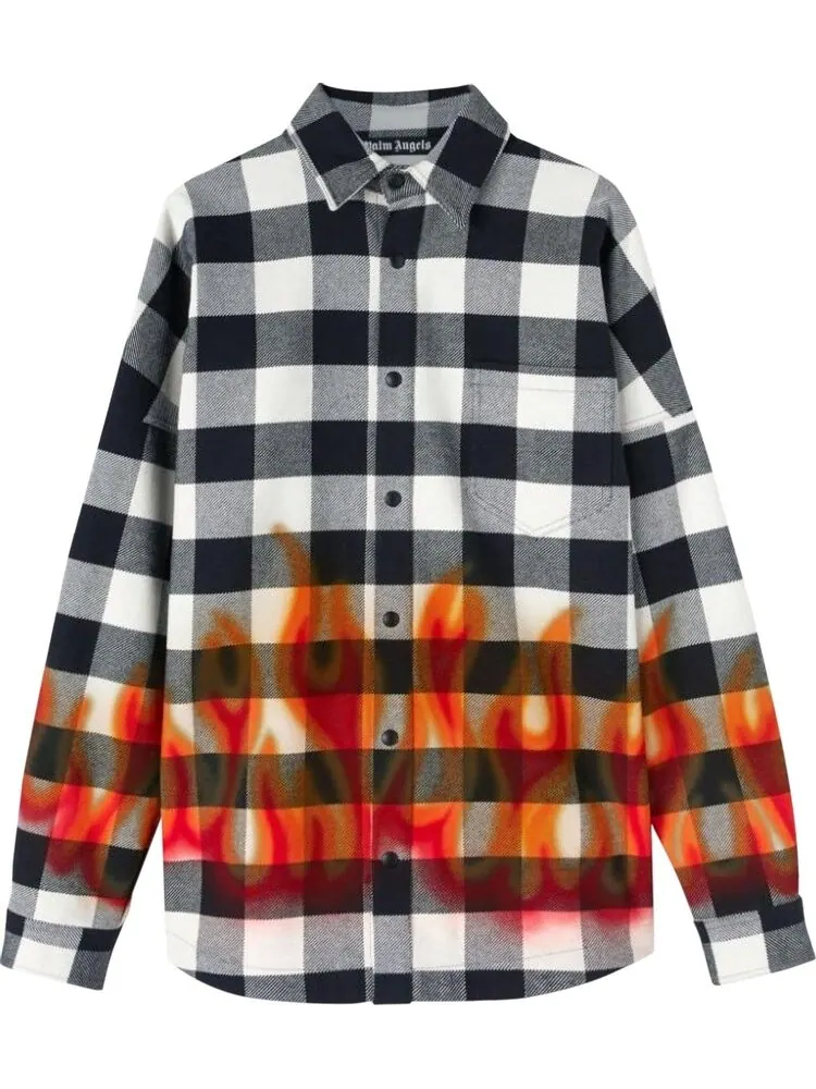 Рубашка Palm Angels Burning Logo Overshirt 'Black/Red' — изображение 1 из 1, черный