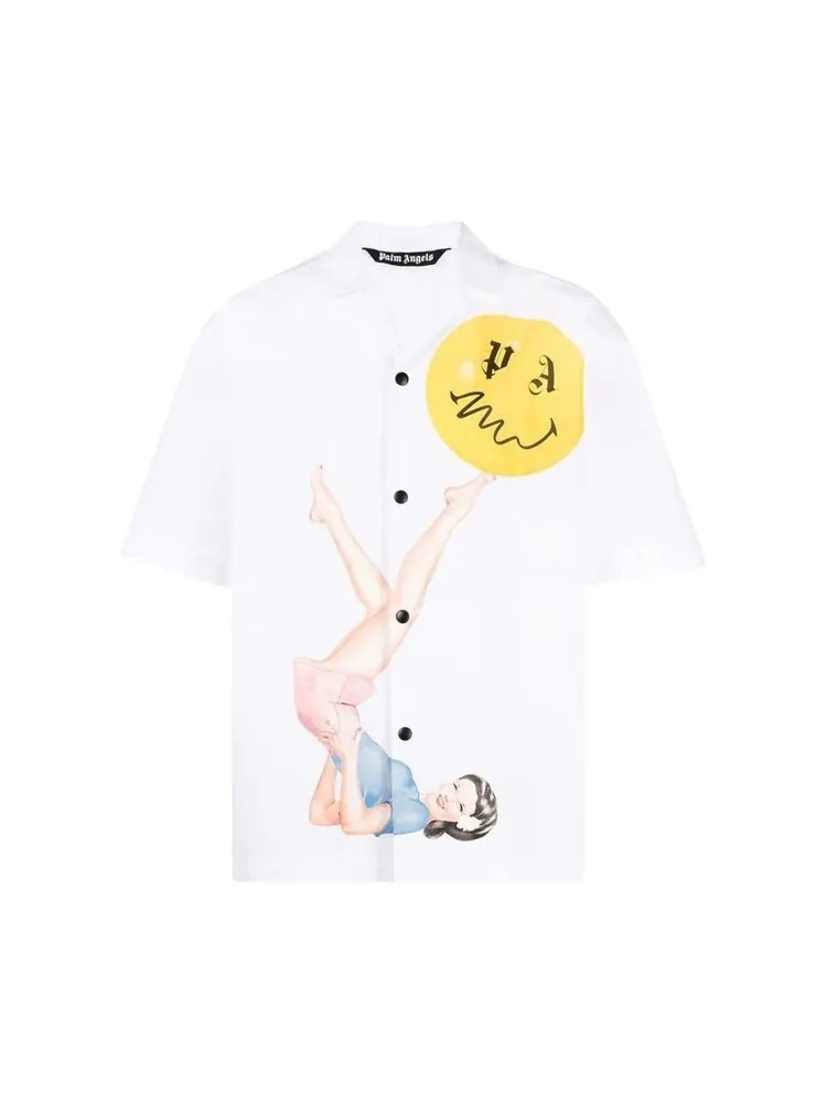 Рубашка Palm Angels Juggler Pin Up Bowling Shirt 'White/Pink' — изображение 1 из 1, белый