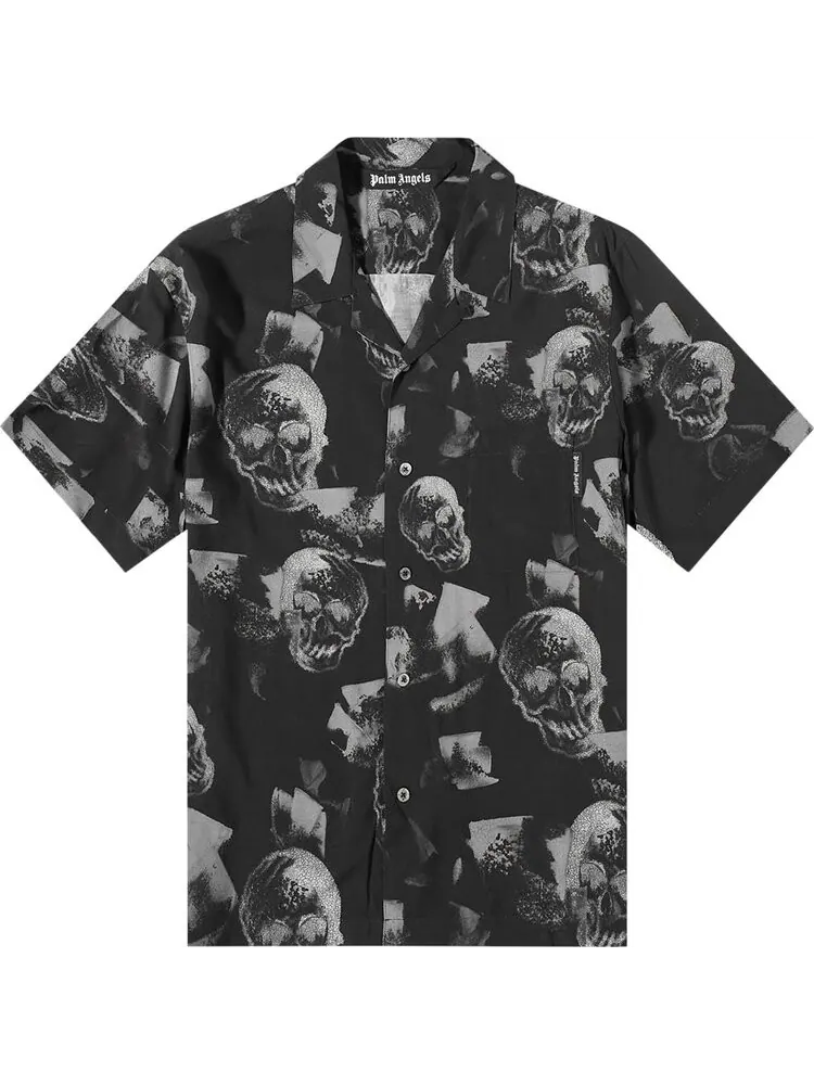 Рубашка Palm Angels Skull Print Bowling Shirt 'Black/White' — изображение 1 из 1, черный