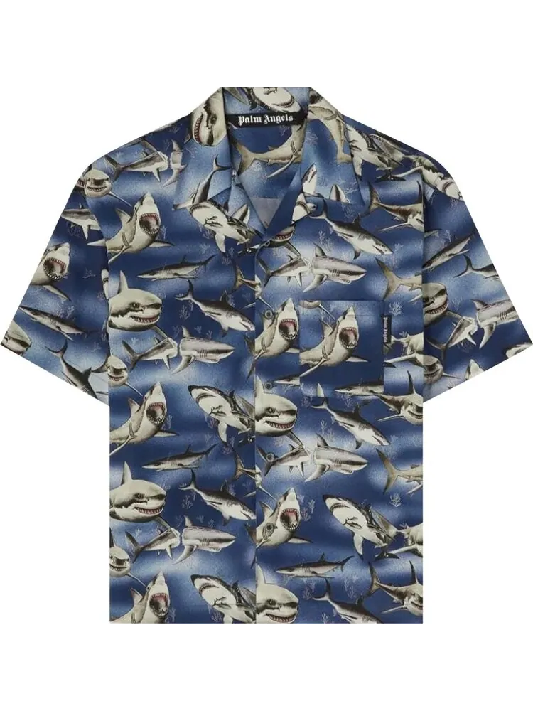 Рубашка Palm Angels Sharks Bowling Shirt 'Blue' — изображение 1 из 1, синий