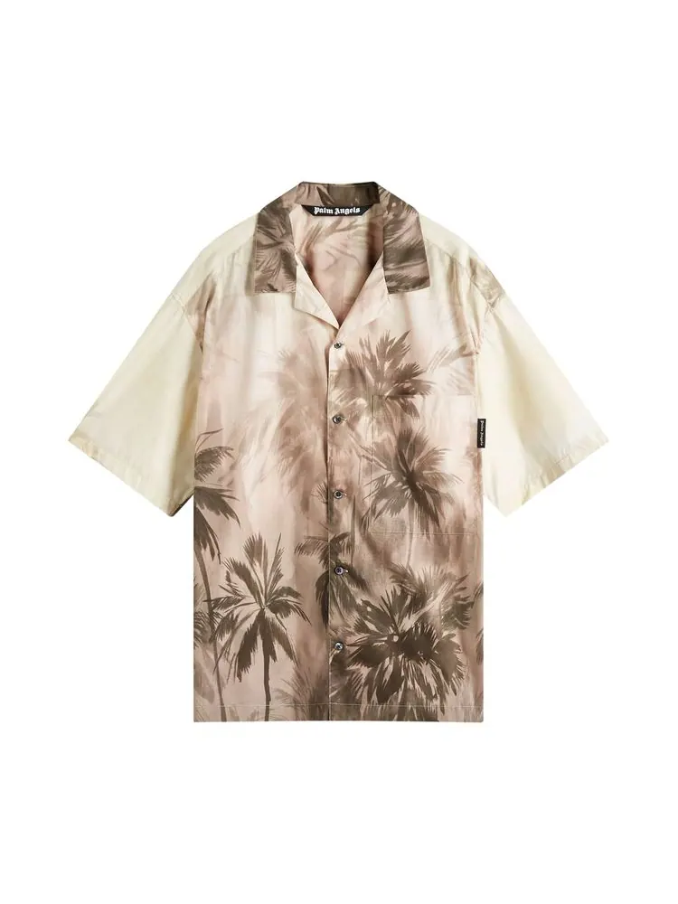 Рубашка Palm Angels Sunset Palms Bowling Shirt 'Beige' — изображение 1 из 1, бежевый