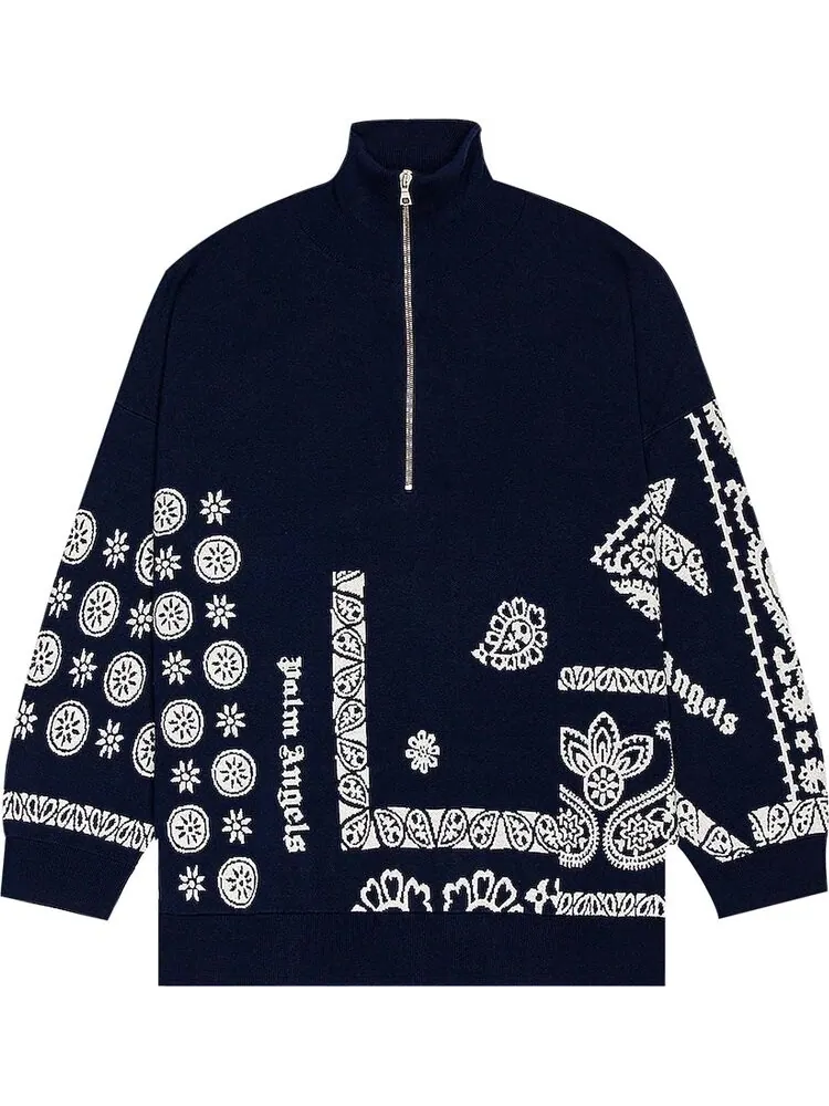 Пуловер Palm Angels Jacquard Bandana Half Zip Pullover 'Blue/White' — изображение 1 из 2, синий
