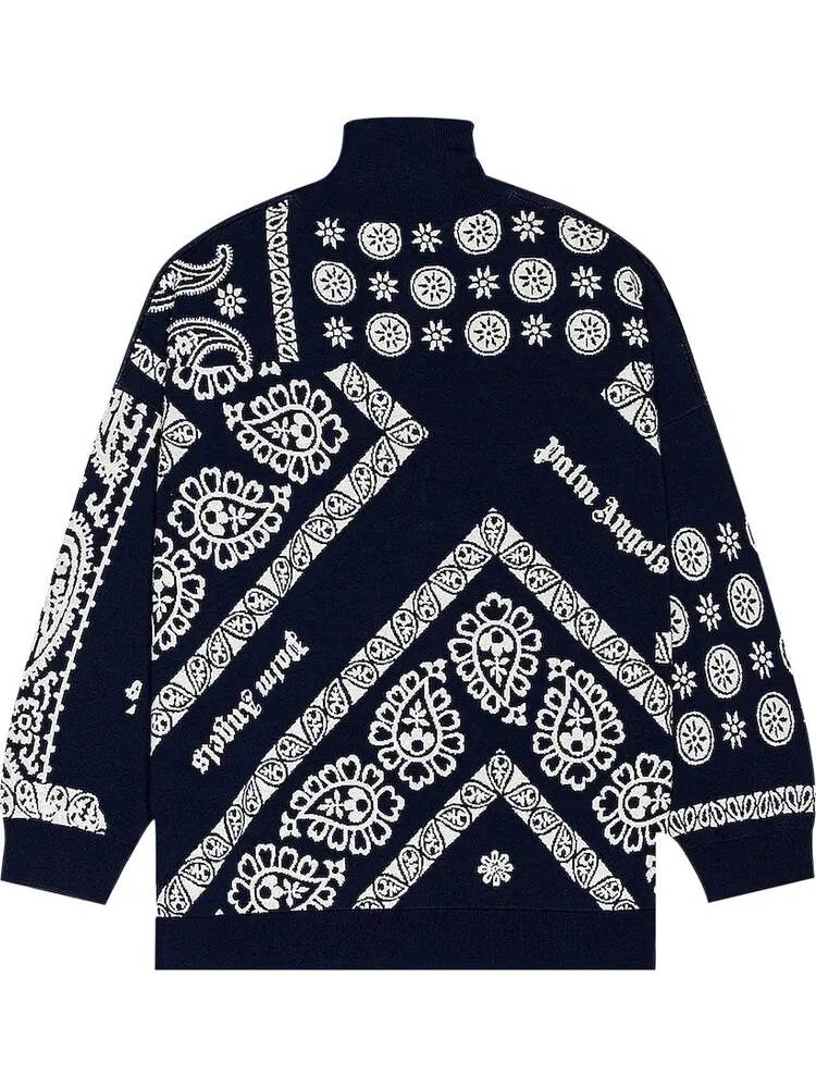 Пуловер Palm Angels Jacquard Bandana Half Zip Pullover 'Blue/White' — изображение 2 из 2, синий