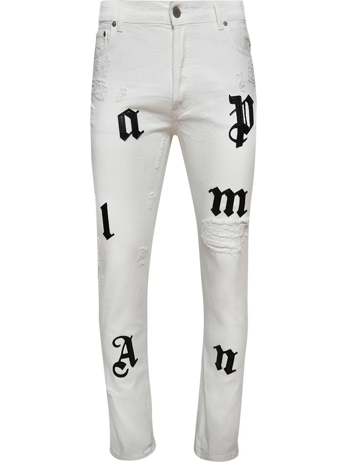 Джинсы Palm Angels Bull Logo Patch Regular 5 Pocket Jeans 'Off White/Black' — изображение 1 из 1, белый