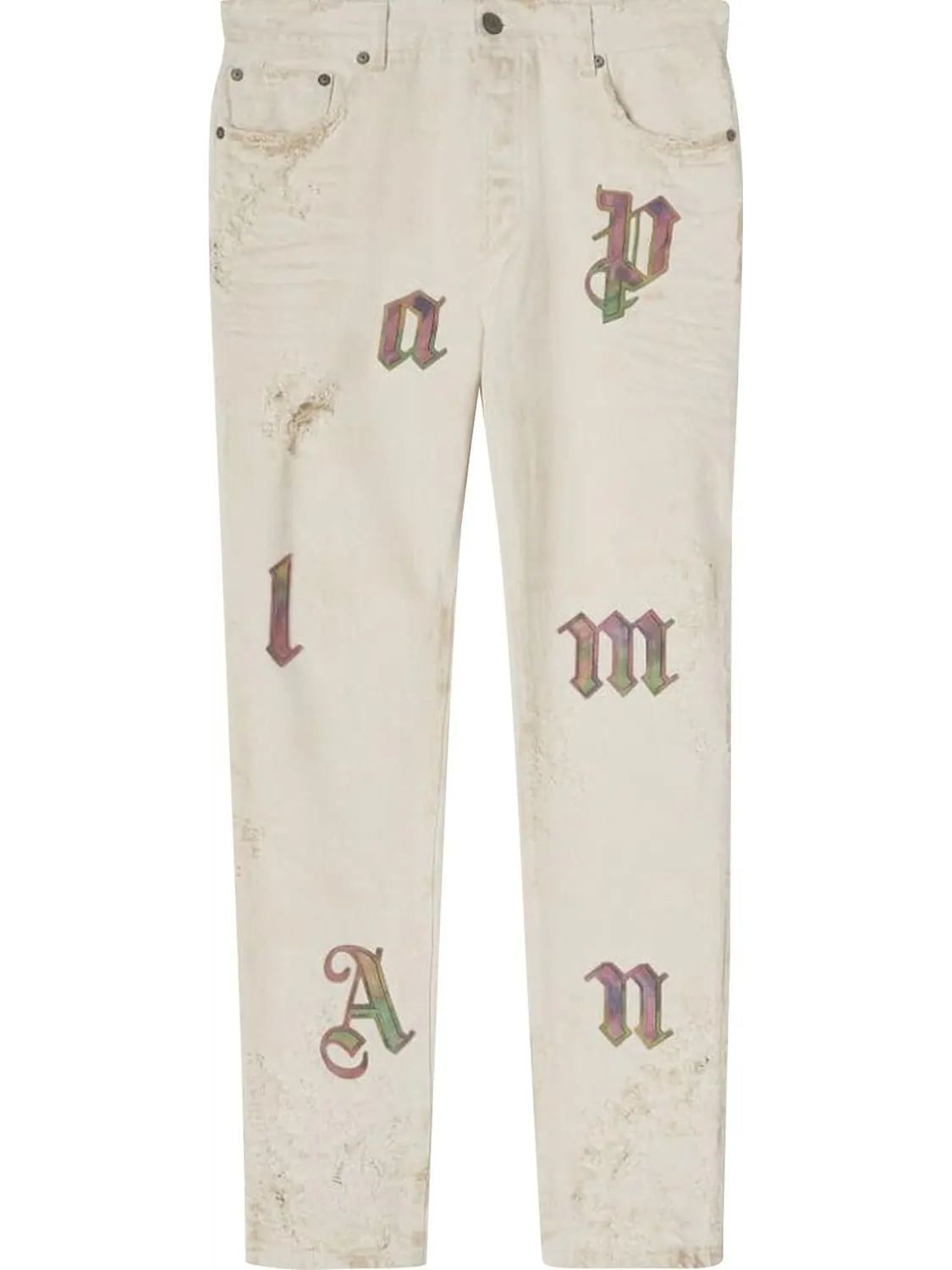 Джинсы Palm Angels Rainbow Logo Patch Jeans 'Off White' — изображение 1 из 1, белый