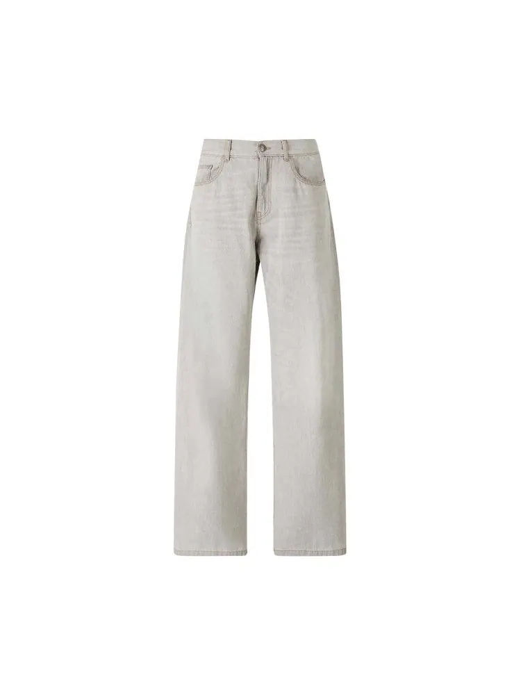 Брюки Palm Angels Curved Logo Loose Denim Pants — изображение 1 из 1, светлый серый