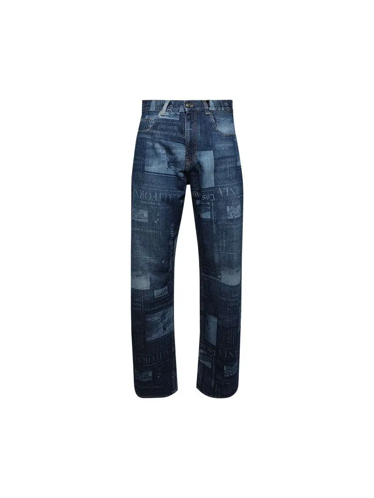 Джинсы Palm Angels Patterned Wide Leg Jeans — изображение 1 из 1, синий