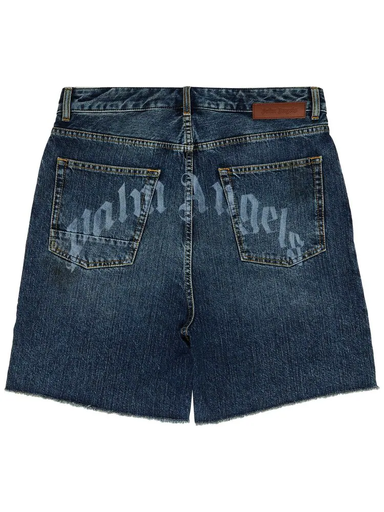 Шорты Palm Angels Curved Logo Denim Shorts 'Blue/Light Blue' — изображение 2 из 3, синий/светлый синий