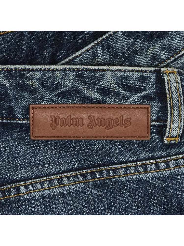 Шорты Palm Angels Curved Logo Denim Shorts 'Blue/Light Blue' — изображение 3 из 3, синий/светлый синий