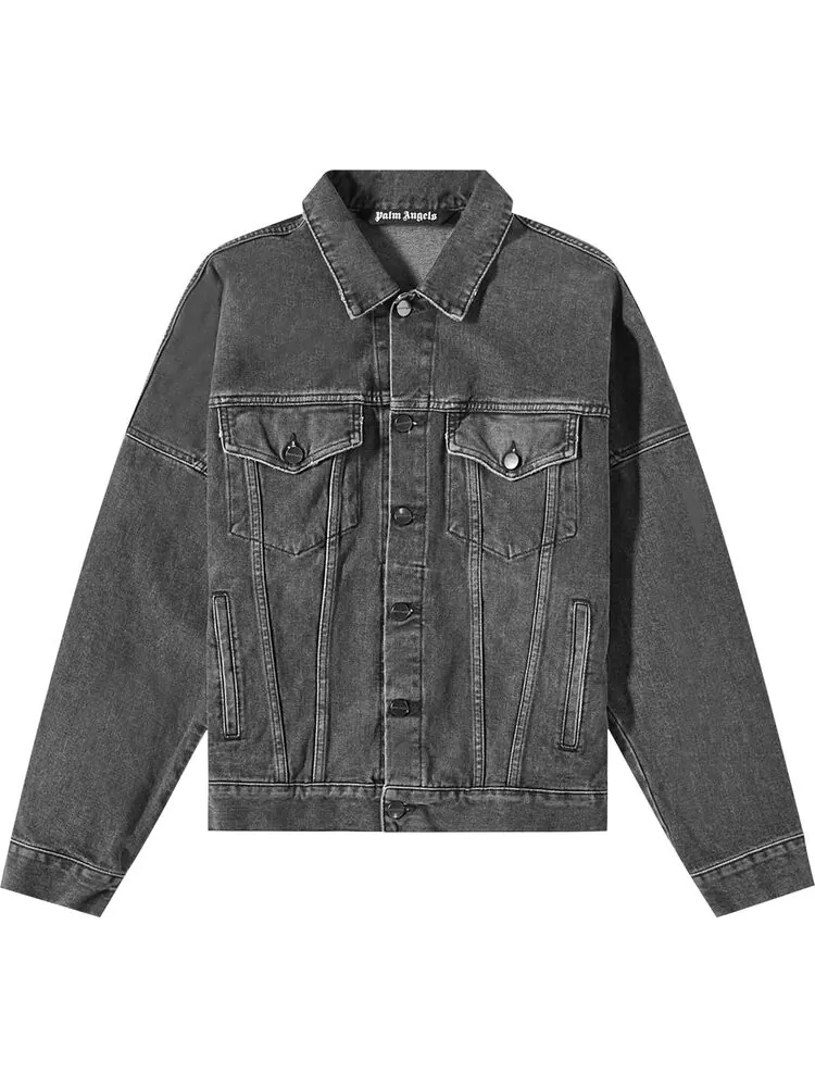 Куртка Palm Angels Logo Over Denim Jacket 'Black/White' — изображение 1 из 1, черный