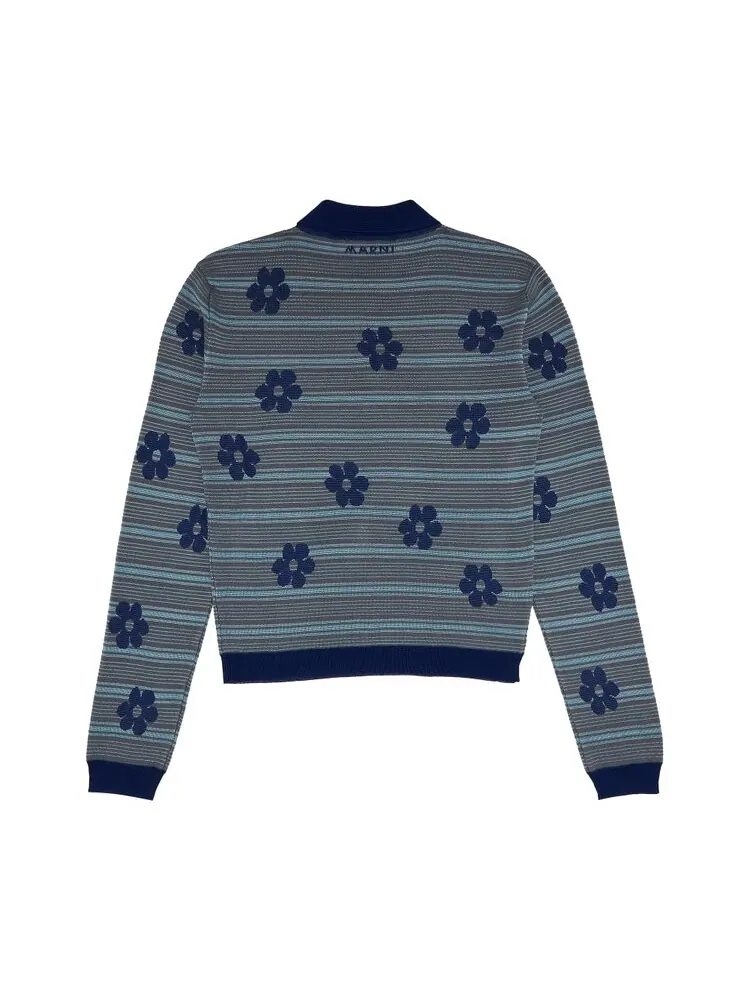 Поло Marni Striped Flowers Long-Sleeve Polo Neck — изображение 2 из 3, синий