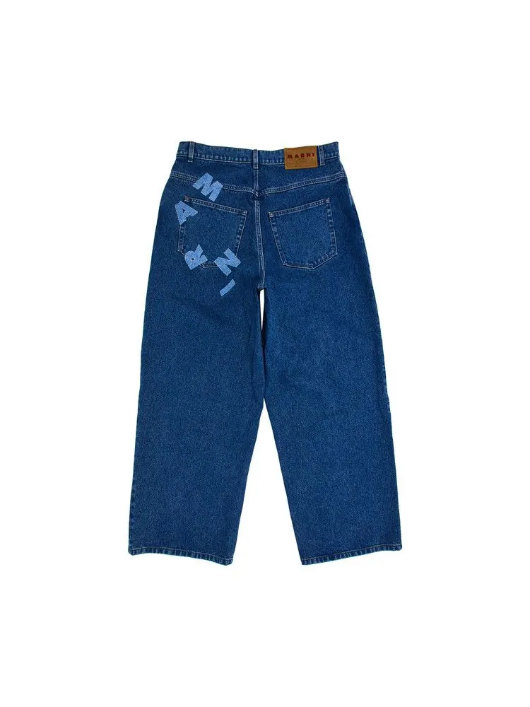 Брюки Marni Bleached Coated Denim With Logo Lettering Trousers — изображение 2 из 3, океанский