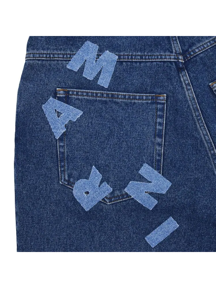 Брюки Marni Bleached Coated Denim With Logo Lettering Trousers — изображение 3 из 3, океанский