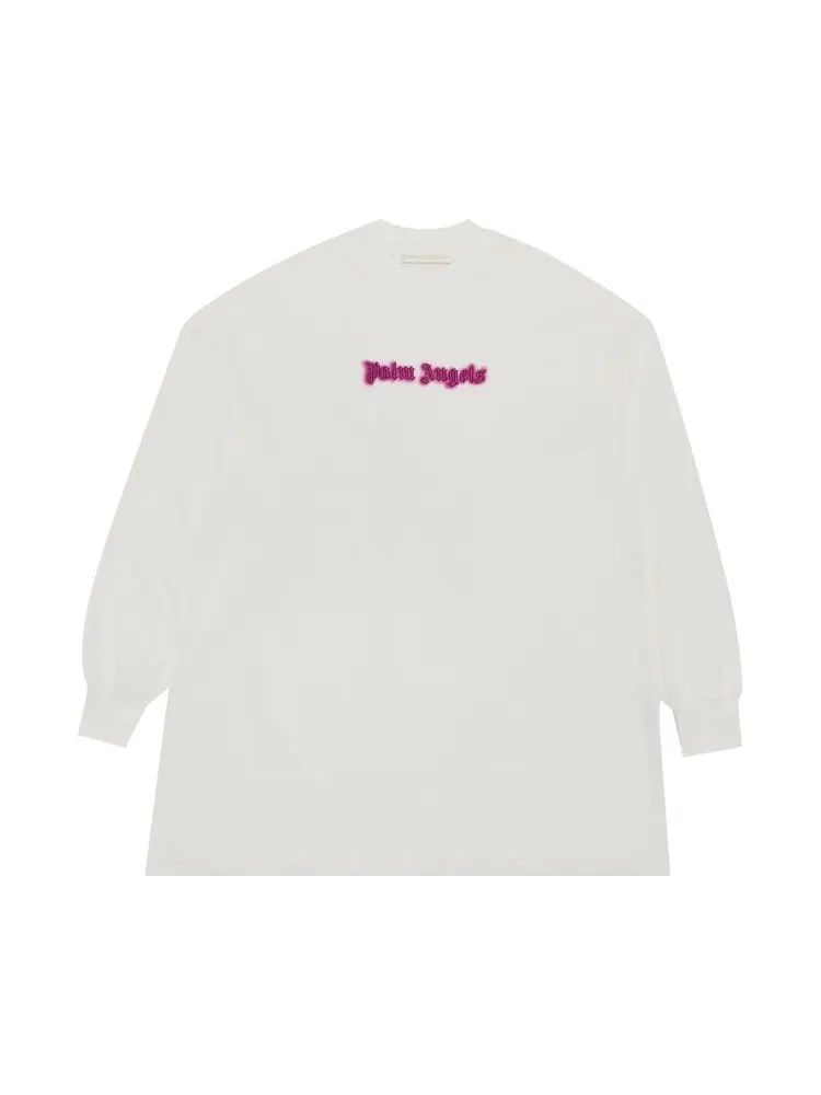 Футболка Palm Angels Neon Logo Tee Dress Off White/Fuschia — изображение 1 из 3, белый