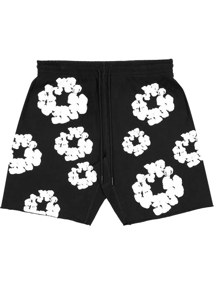 Спортивные шорты READYMADE x Denim Tears Cotton Wreath Sweatshorts 'Black/White' — черный