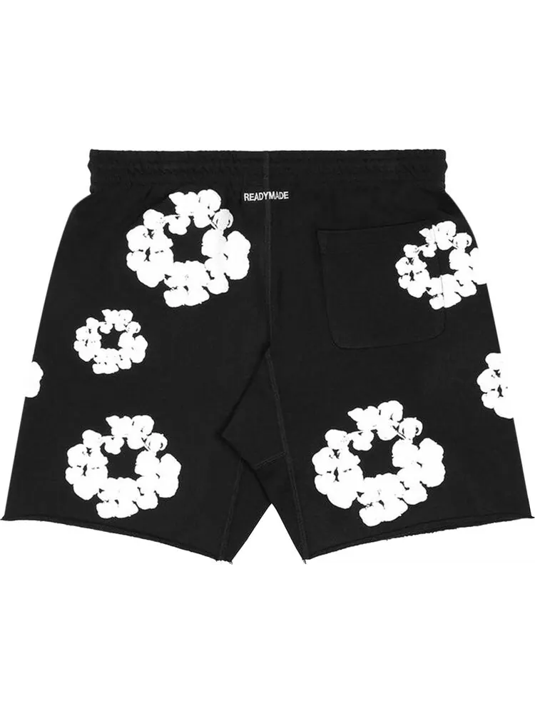 Спортивные шорты READYMADE x Denim Tears Cotton Wreath Sweatshorts 'Black/White' — изображение 2 из 2, черный