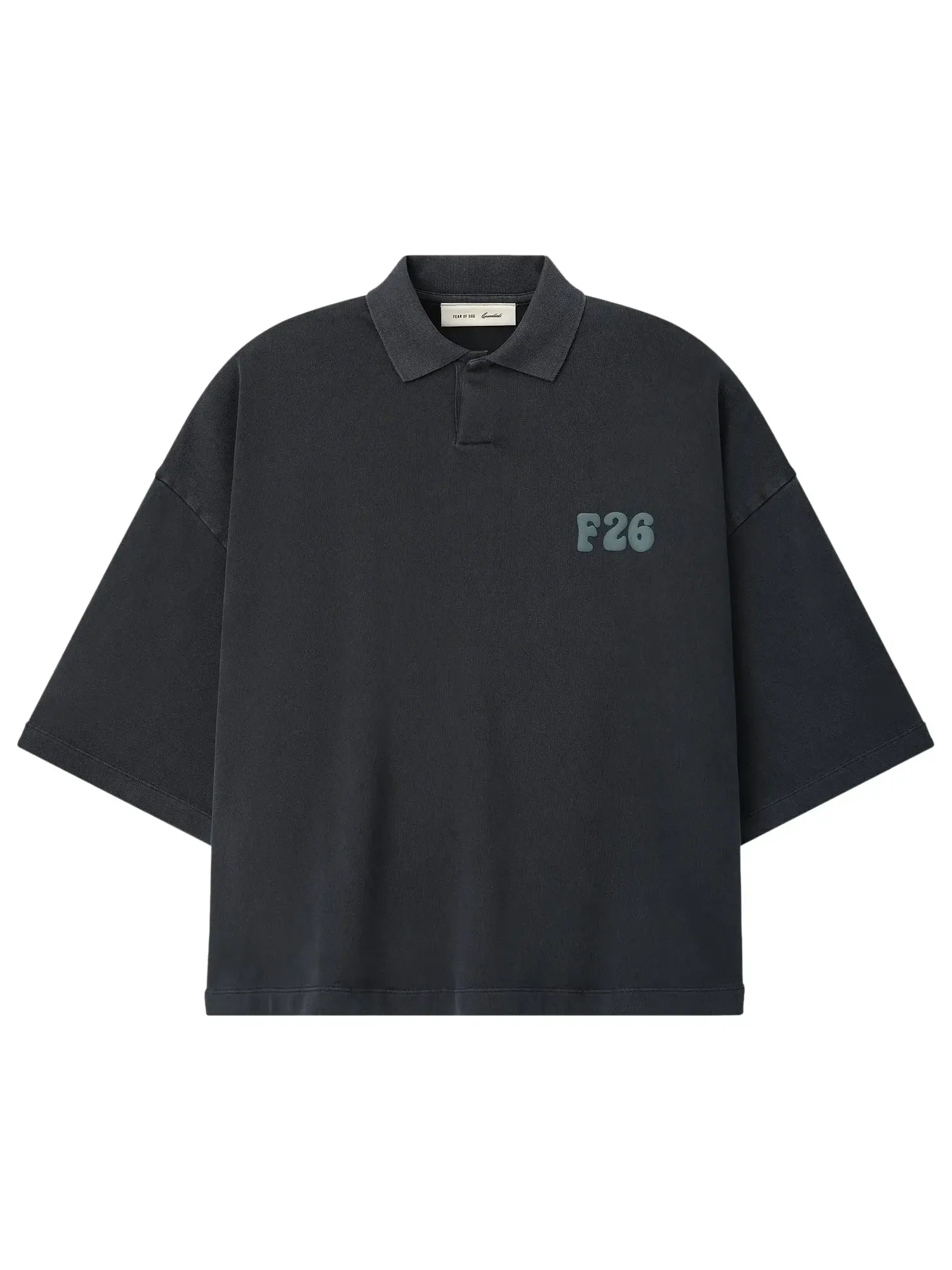 Укороченная рубашка-поло из плотного трикотажа Fear of God Essentials — изображение 1 из 2, серый