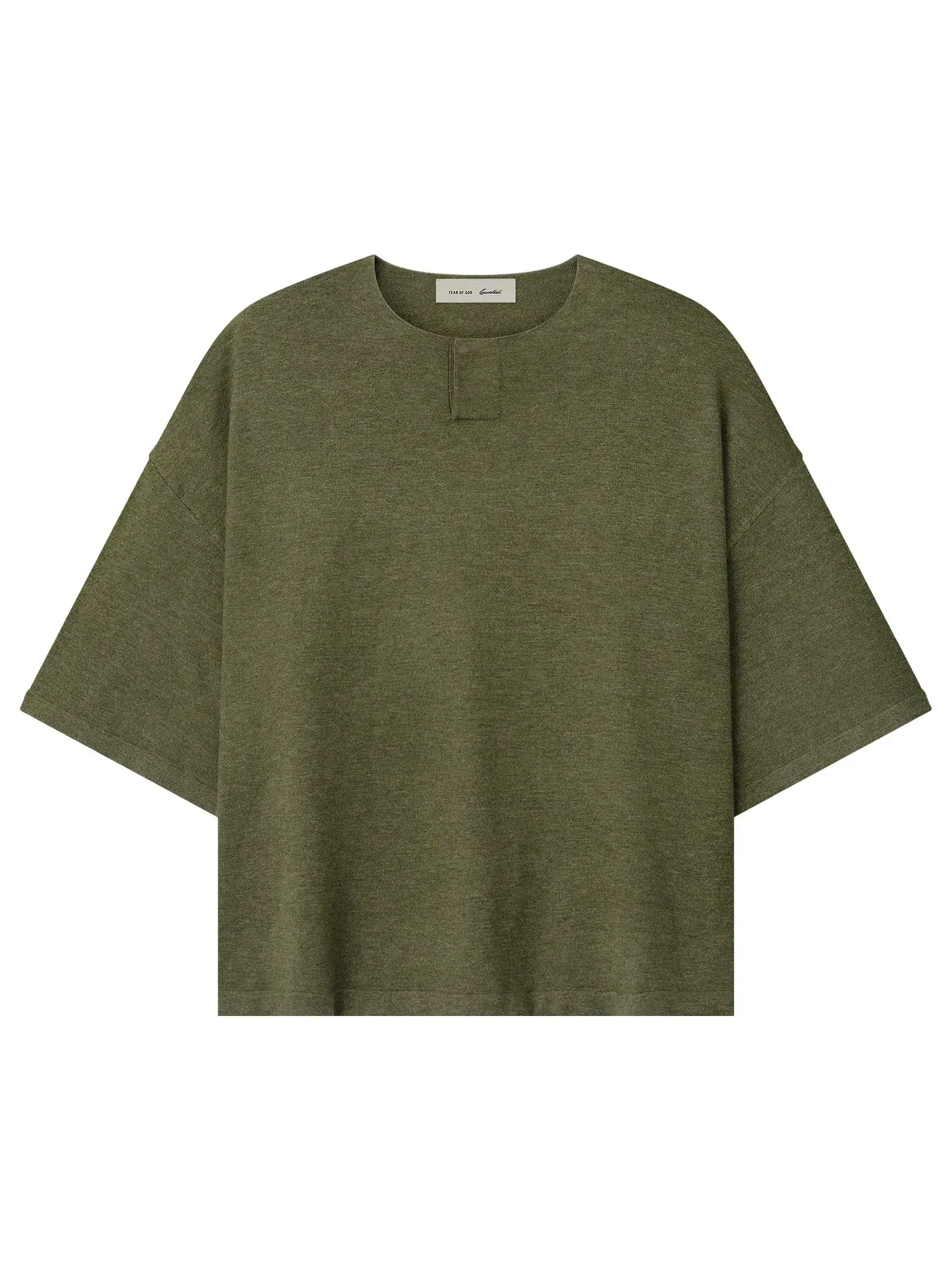 Футболка-поло с коротким рукавом из мягкой вязки от Fear of God Essentials — изображение 1 из 2, мох