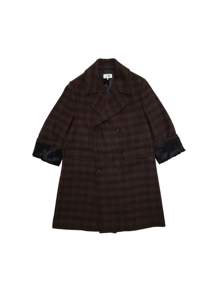 Пальто MM6 Maison Margiela Checked Wool Blend Coat — изображение 1 из 3, коричневый/черный