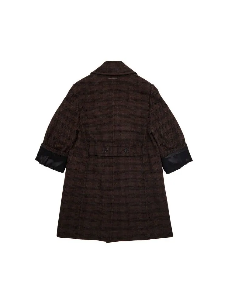 Пальто MM6 Maison Margiela Checked Wool Blend Coat — изображение 2 из 3, коричневый/черный