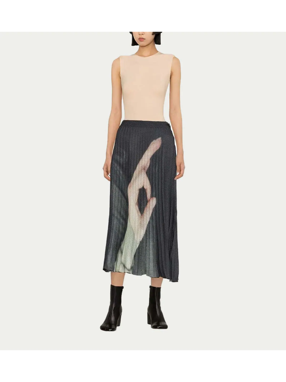 Юбка MM6 Maison Margiela Printed Pleated — изображение 1 из 2, черный