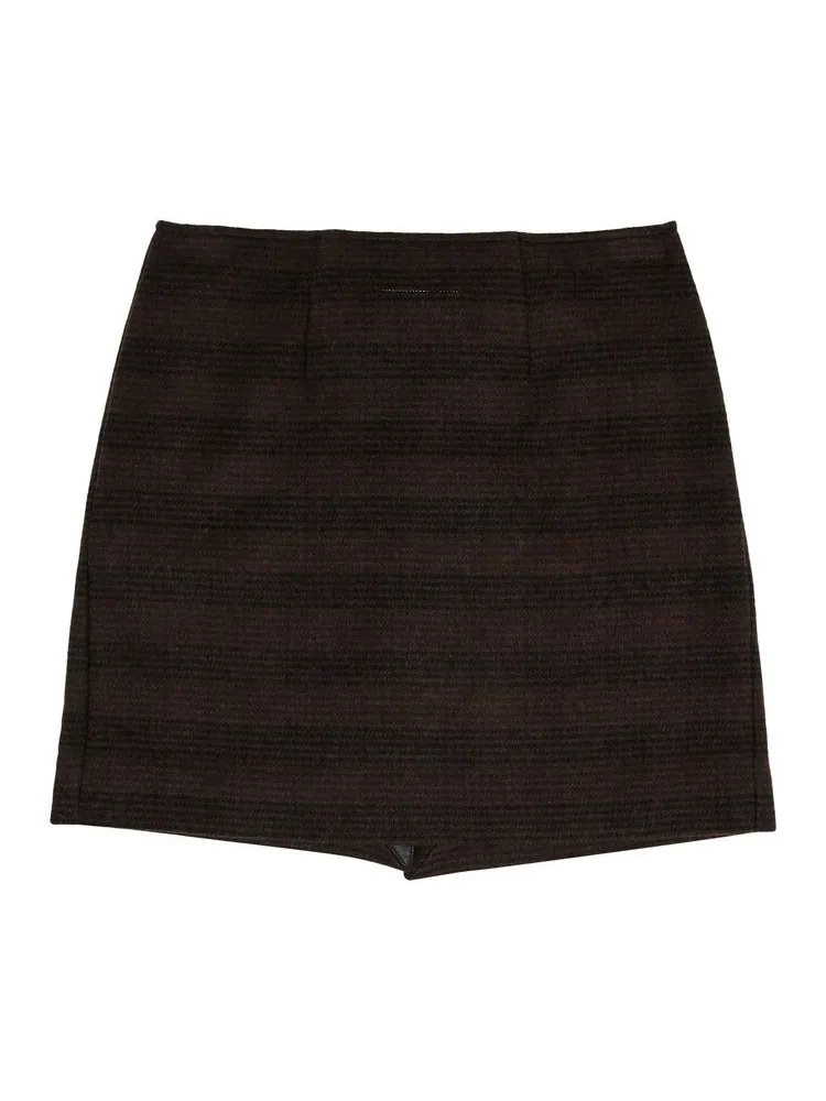 Юбка MM6 Maison Margiela Checked Wool Blend Mini Skirt — изображение 2 из 3, коричневый/черный