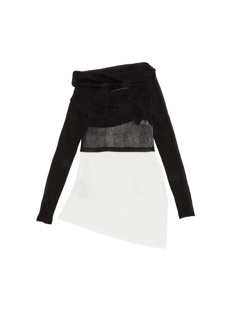 Топ MM6 Maison Margiela Sheer Rib Jersey 'Black/White' — изображение 2 из 3, черный