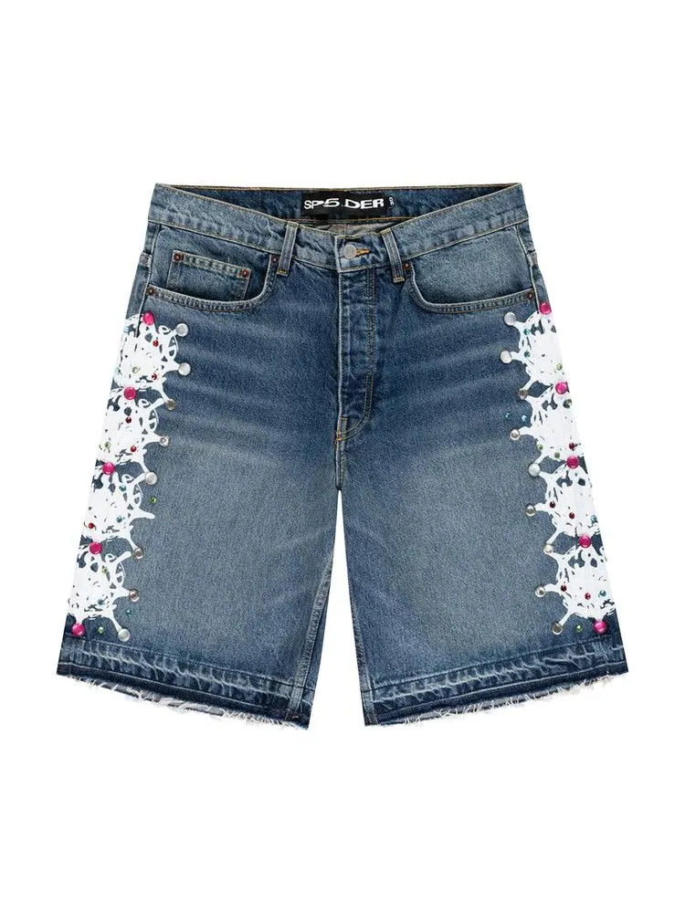 Шорты Sp5der Web Stone Denim Shorts — изображение 1 из 2, светлый синий
