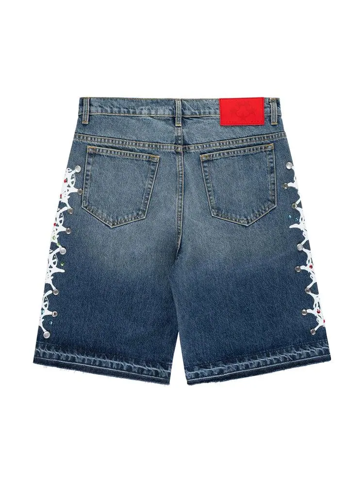 Шорты Sp5der Web Stone Denim Shorts — изображение 2 из 2, светлый синий