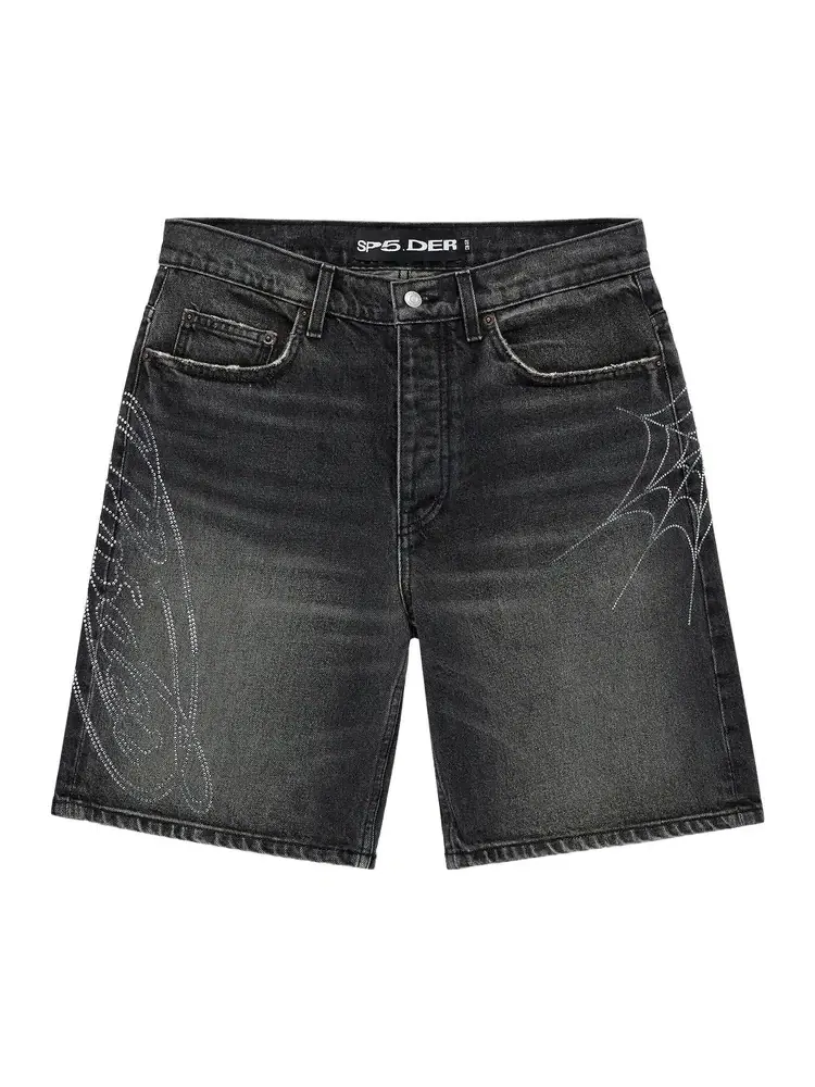 Шорты из джинсовой ткани Sp5der Script Web Denim Short — изображение 1 из 2, черный