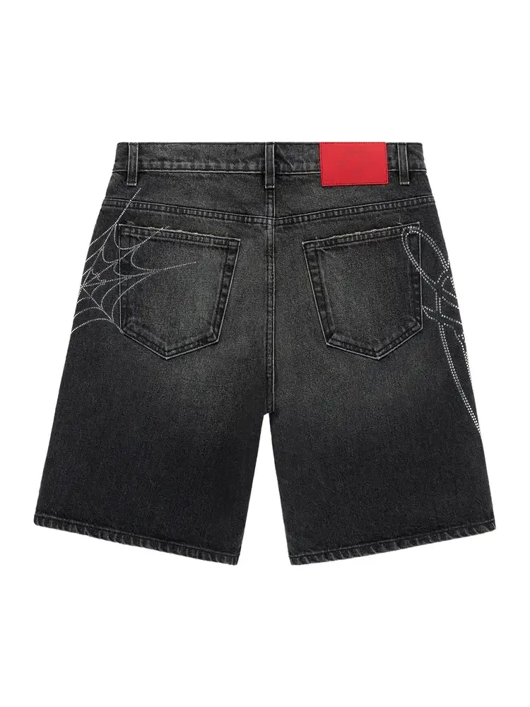 Шорты из джинсовой ткани Sp5der Script Web Denim Short — изображение 2 из 2, черный
