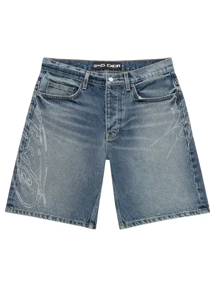 Джинсовые шорты Sp5der Script Web Denim Short — изображение 1 из 2, синий