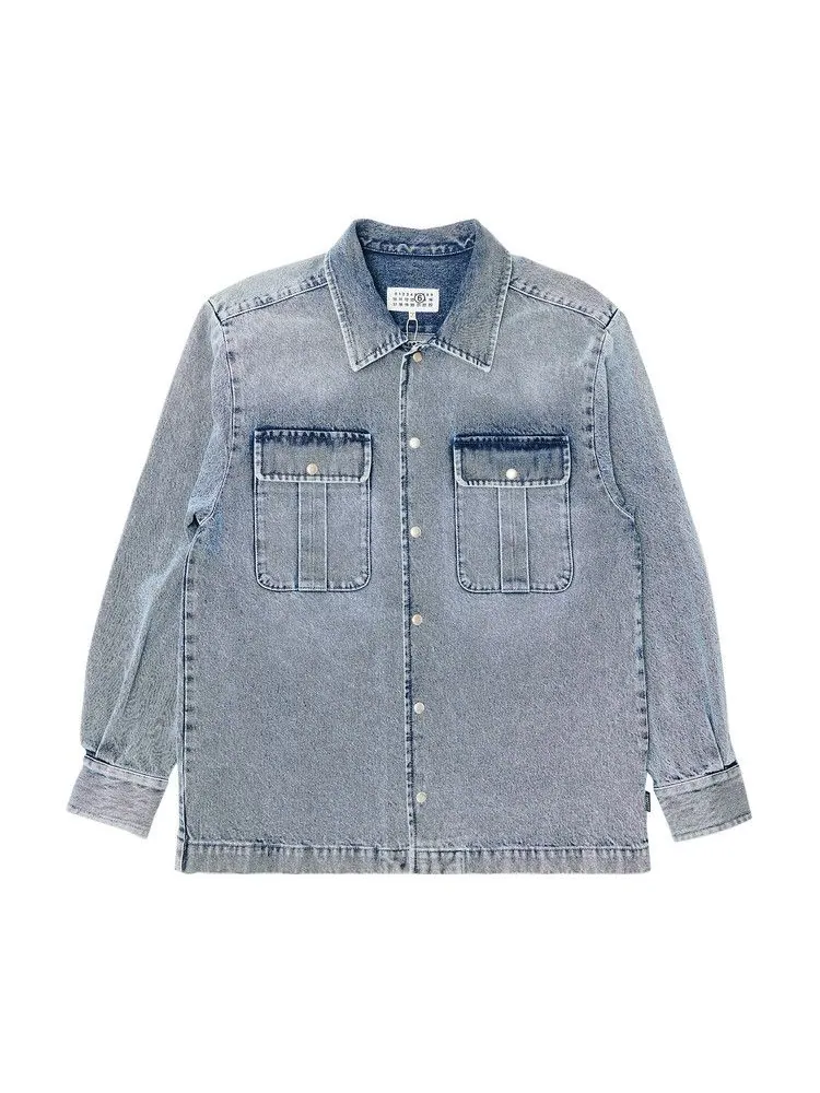 Рубашка MM6 Maison Margiela Denim Long-Sleeve Shirt — изображение 1 из 3, синий