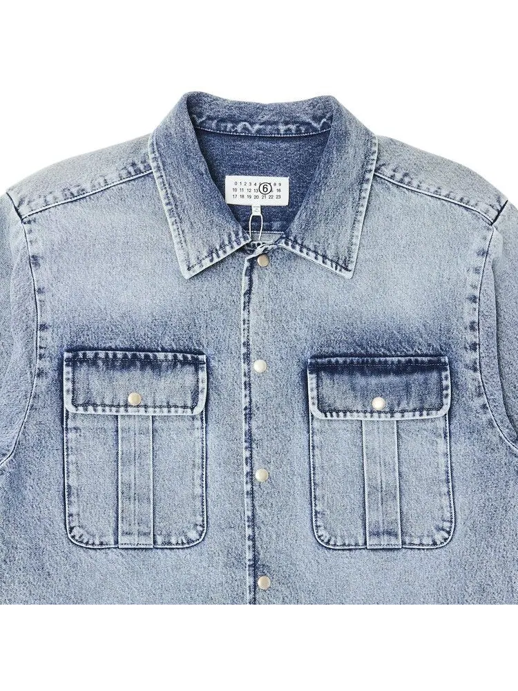 Рубашка MM6 Maison Margiela Denim Long-Sleeve Shirt — изображение 3 из 3, синий