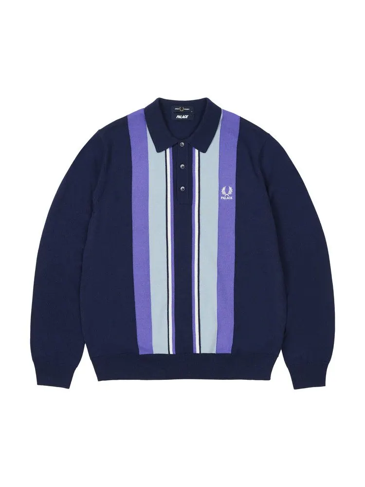 Рубашка Palace x Fred Perry Long Sleeve Knitted Shirt, Peacoat — изображение 1 из 2, фиолетовый