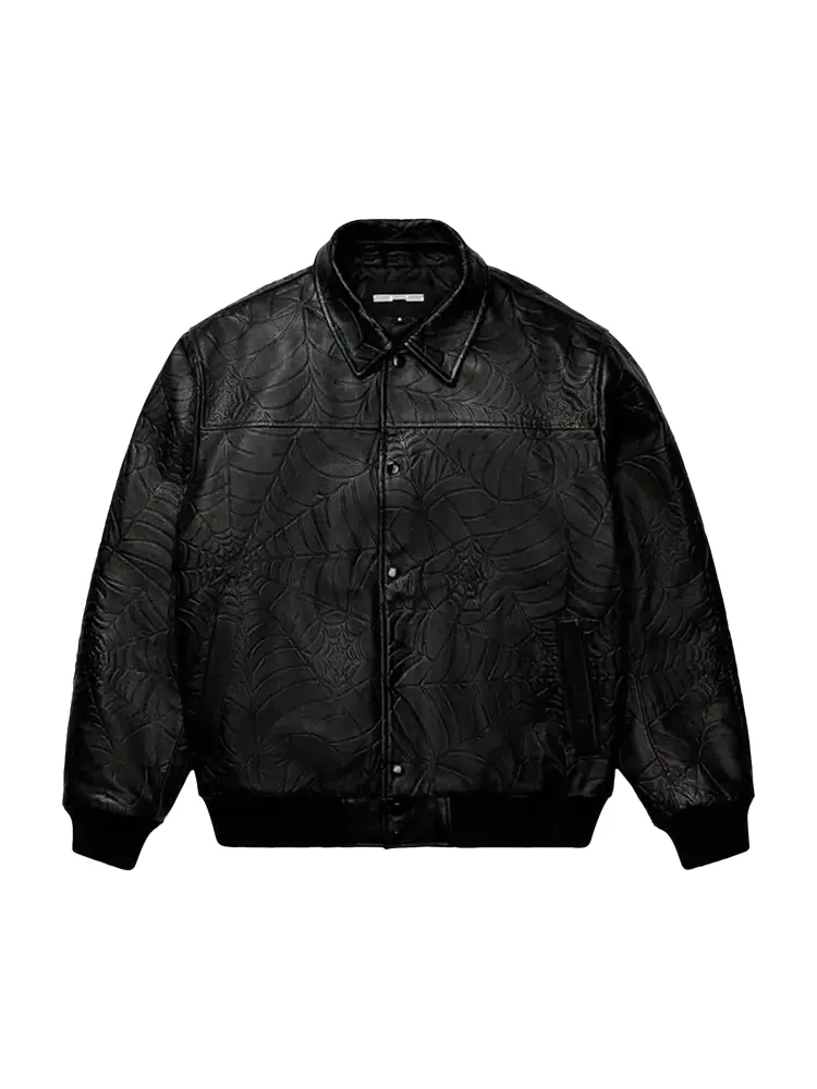 Куртка Sp5der Debossed Web Leather 'Black' — изображение 1 из 2, черный