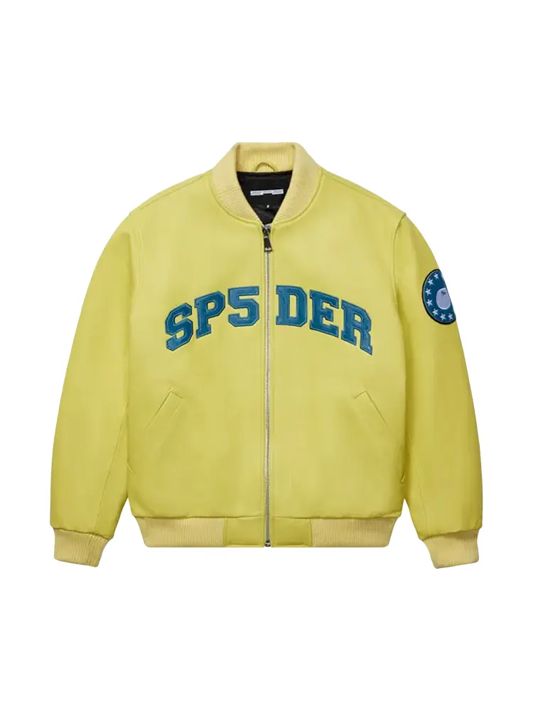 Куртка Sp5der Leather Logo Bomber 'Yellow' — изображение 1 из 2, желтый
