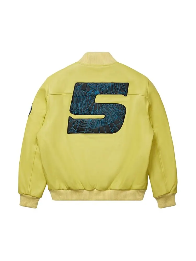 Куртка Sp5der Leather Logo Bomber 'Yellow' — изображение 2 из 2, желтый