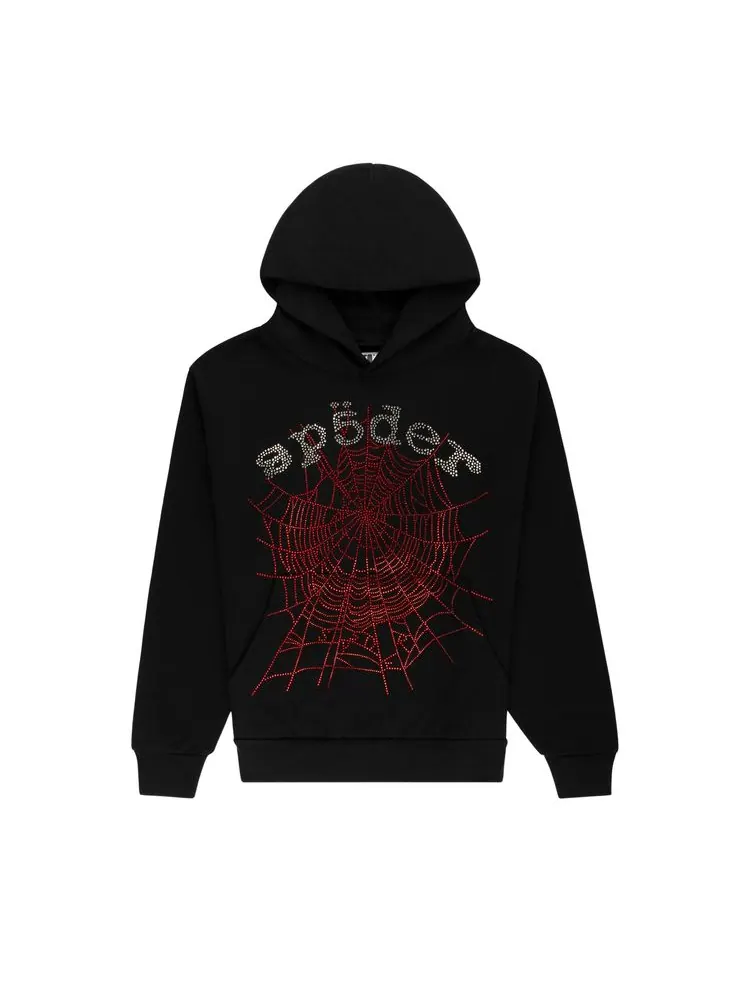 Худи Sp5der Rhinestone OG Web V2 Hoodie 'Black' — изображение 1 из 2, черный