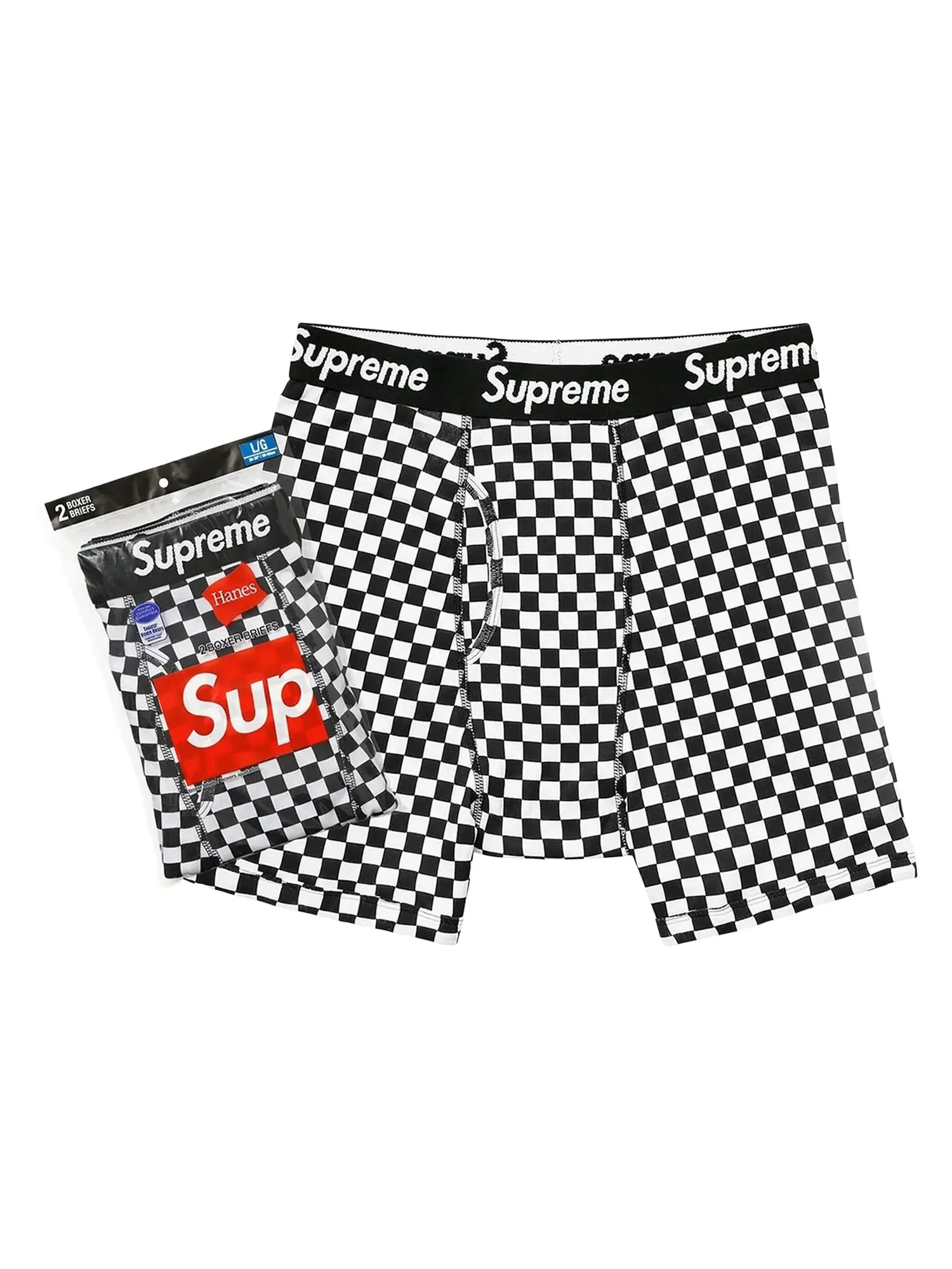 Боксеры Supreme x Hanes (2 шт.) в клетку — изображение 1 из 1, черный